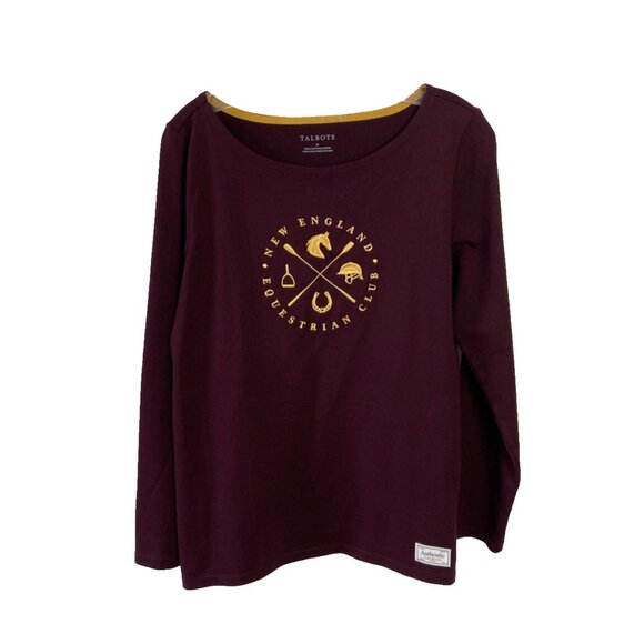Talbots Women M  Burgundy New England Equestrian Club Embroidered Authentic Tee - Picture 1 of 7